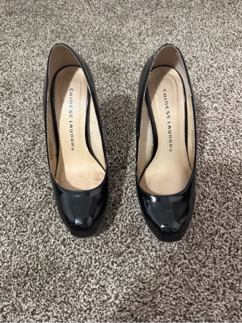 Chinese Laundry Black Patent Round-Toe Pumps